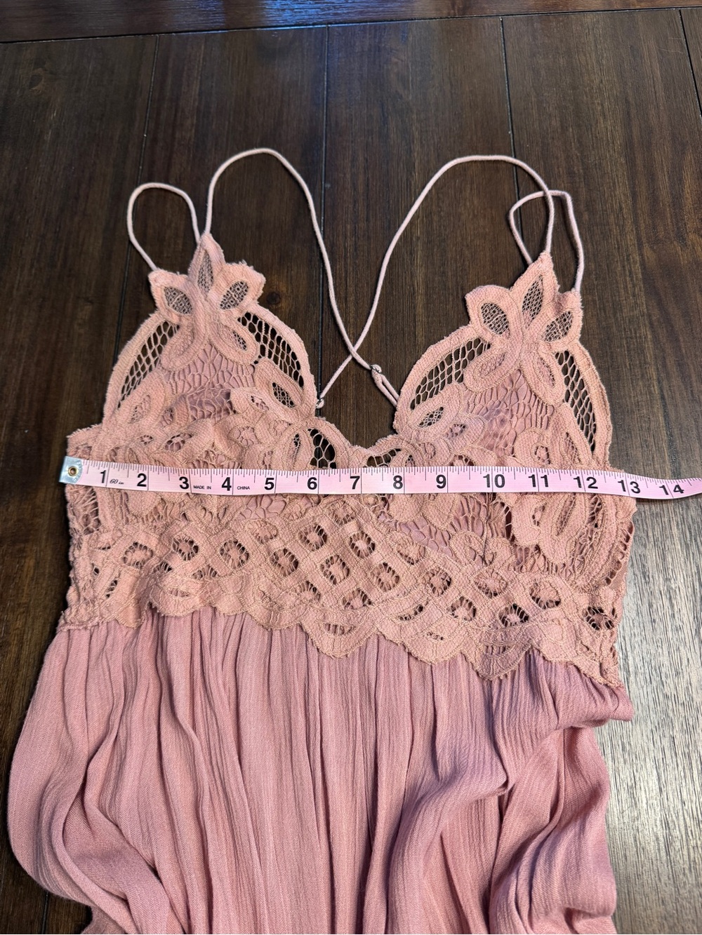 Free People One Dusty Rose Lace Slip Dress Boho Mini S Crochet Babydoll Festival - Picture 8 of 12